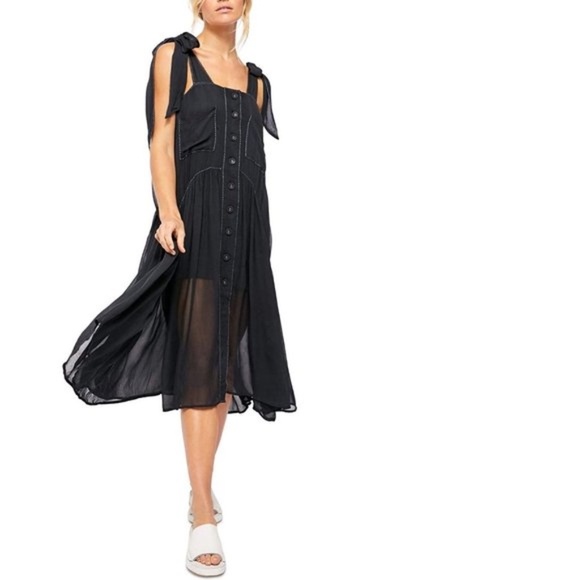 Free People Dresses & Skirts - Free People Black Button Up Fit + Flare Dress
